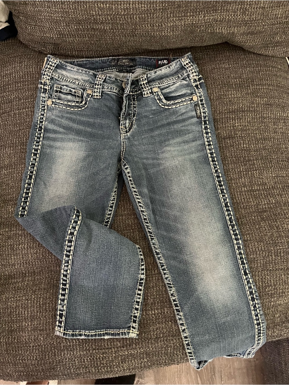 Silver Jeans Faded Blue Ankle Jeans with Contrast Side Trim